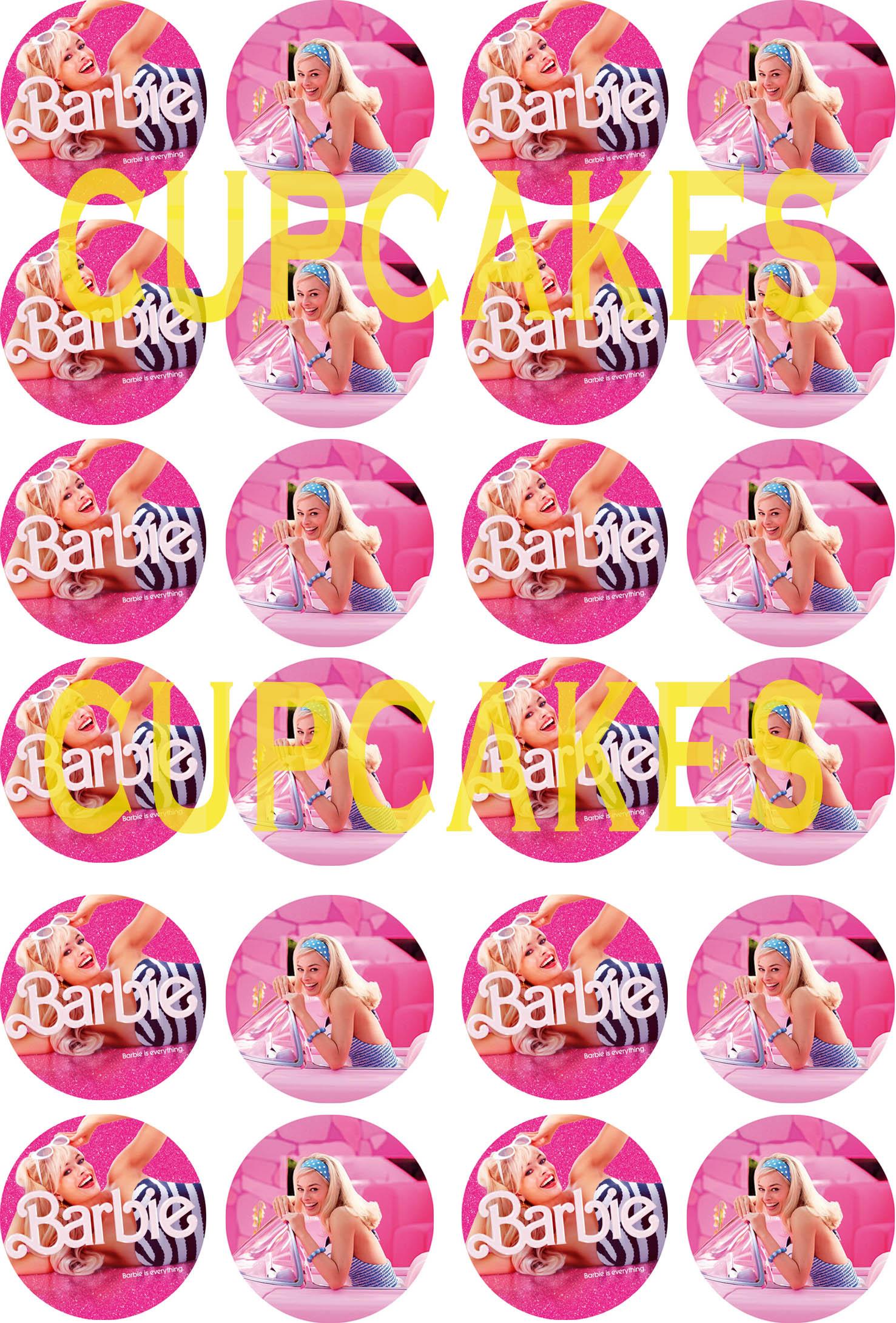 Mini cialde in ostia personalizzate per cupcakes BARBIE FILM Margot Robbie,  dischetti, sagome per dolci, cup cake, biscotti, muffin, dolcetti , toppers  – Balloonshop Addobbi per Feste