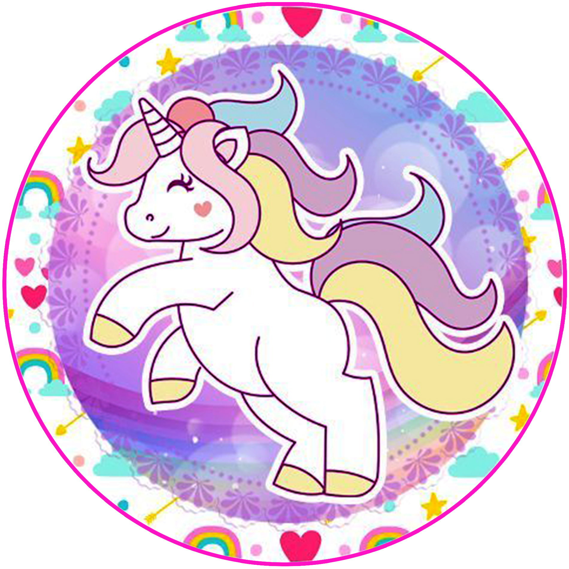 Cialda in ostia per torta tonda UNICORNO ARCOBALENO, personalizzata con  nome, commestibile, disco, dolce, torte, cialde, ostie, cake topper,  decorazioni, 06 – Balloonshop Addobbi per Feste