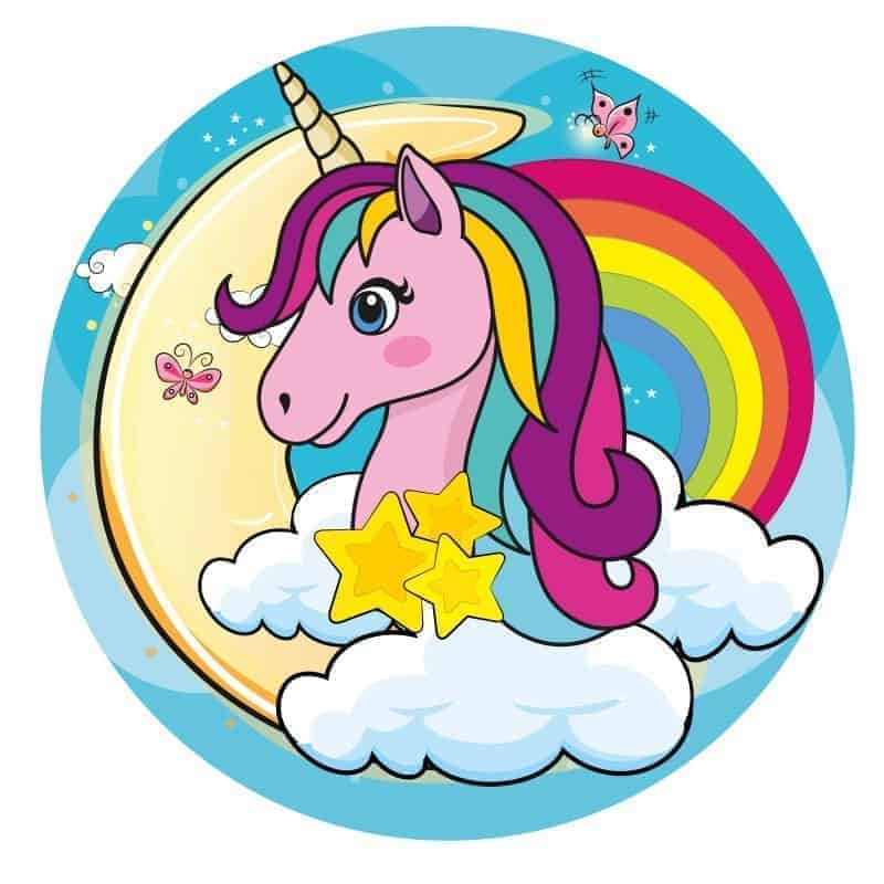 Cialda in ostia commestibile per torta tonda UNICORNO ARCOBALENO, personalizzata  con nome, disco, dolce, torte, cialde, ostie, cake topper, decorazioni, 011  – Balloonshop Addobbi per Feste