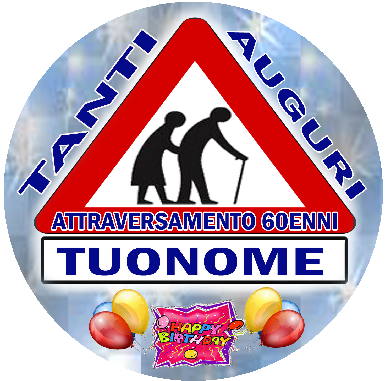 Cialda in ostia per torta tonda commestibile senza glutine, BUON COMPLEANNO  60 ANNI, personalizzata con nome, disco, dolce, torte, cialde, fogli, ostie,  cake topper, decorazioni, BC – Balloonshop Addobbi per Feste