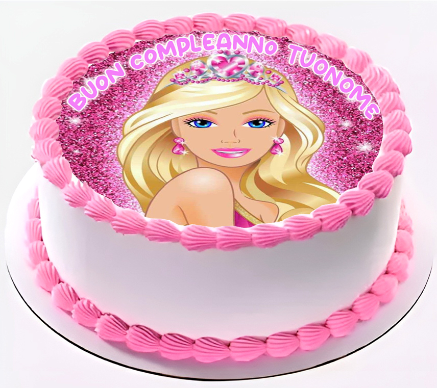 Cialda per torta BARBIE decorazione alimentare senza glutine topper cake  img 08 (Ostia, 20 cm) - TortaPrint