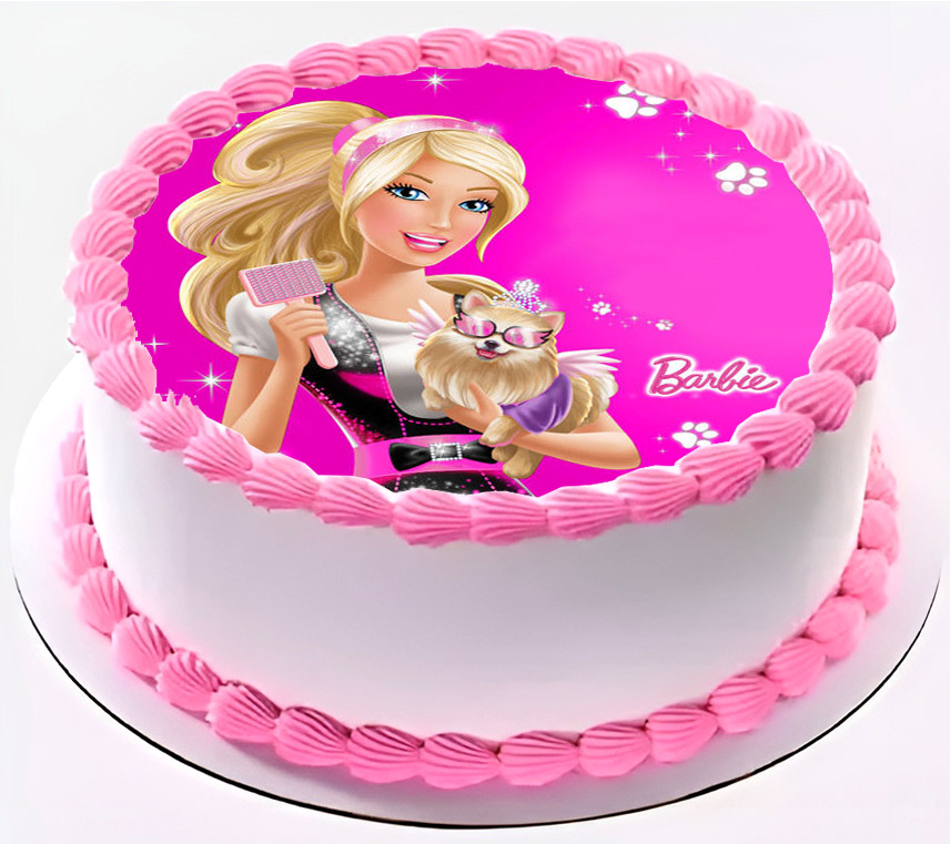 Cialda per torta BARBIE decorazione alimentare senza glutine topper cake  img 08 (Ostia, 20 cm) - TortaPrint