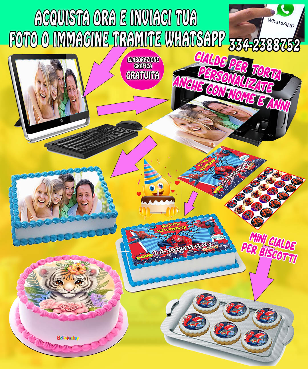 Realizzazione di CIALDA IN OSTIA stampata con la VOSTRA FOTO per  personalizzare torta e dolci, cialde, disco, dolce, torte, ostie, cake  topper dolce, decorazioni, AF – Balloonshop Addobbi per Feste